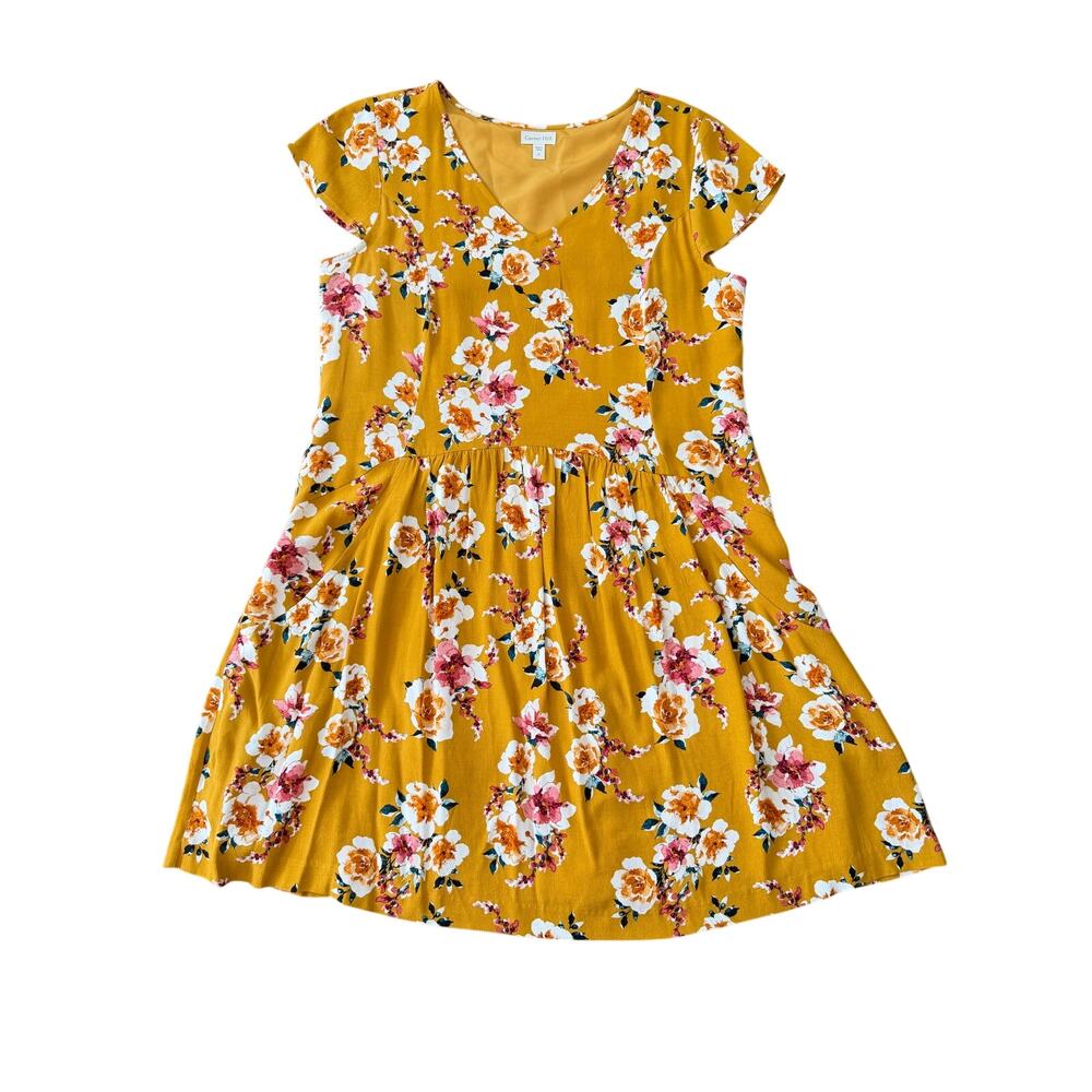 Garnet Hill Summer Day Crepe Dress Yellow Floral 8 Lined Breezy Dropwaist Pocket - Picture 7 of 8